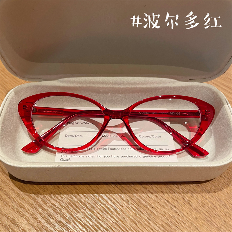 中古红色猫眼防蓝光抗辐射近视眼镜女可配度数mona保护眼睛框架男