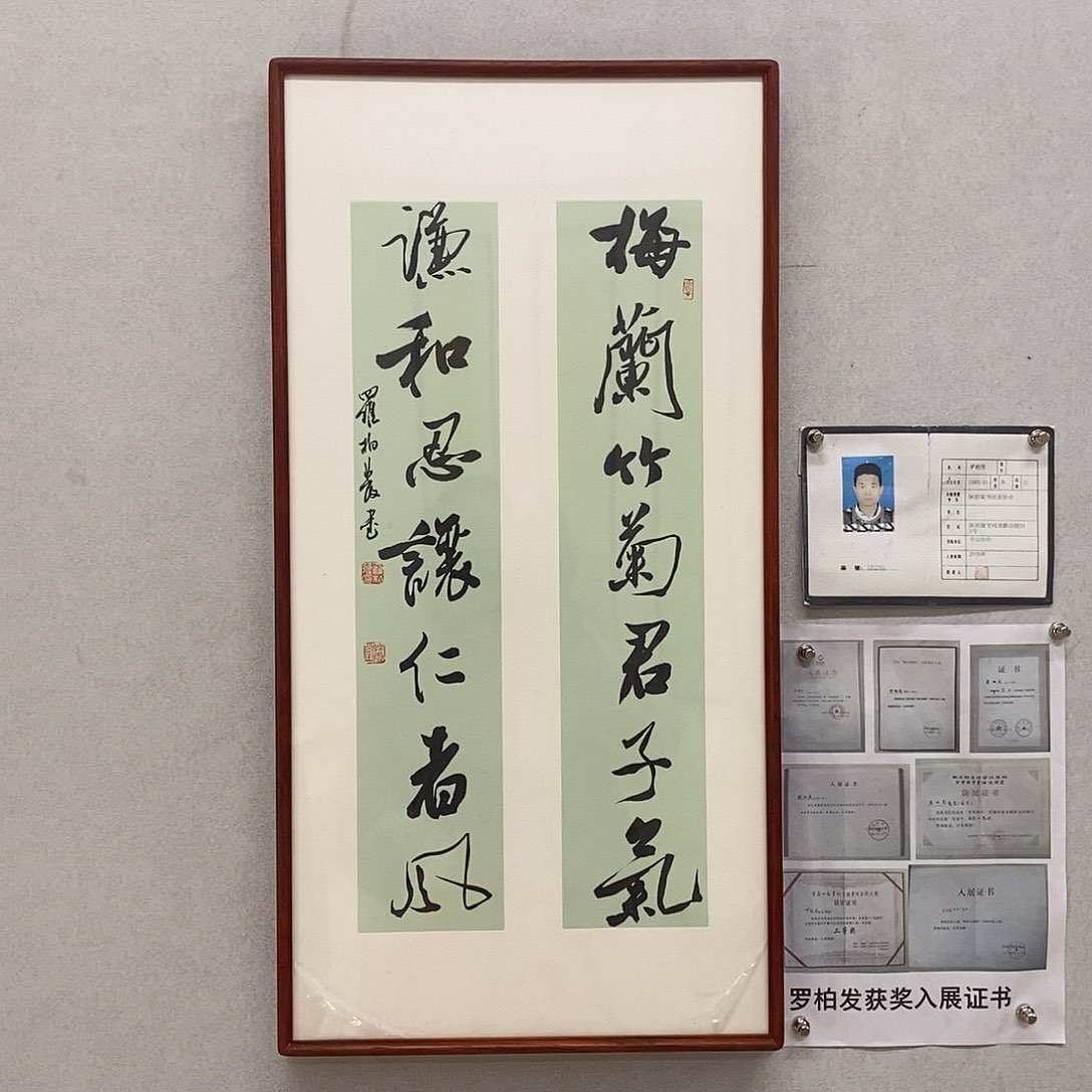 书法罗柏发书法梅兰黄底