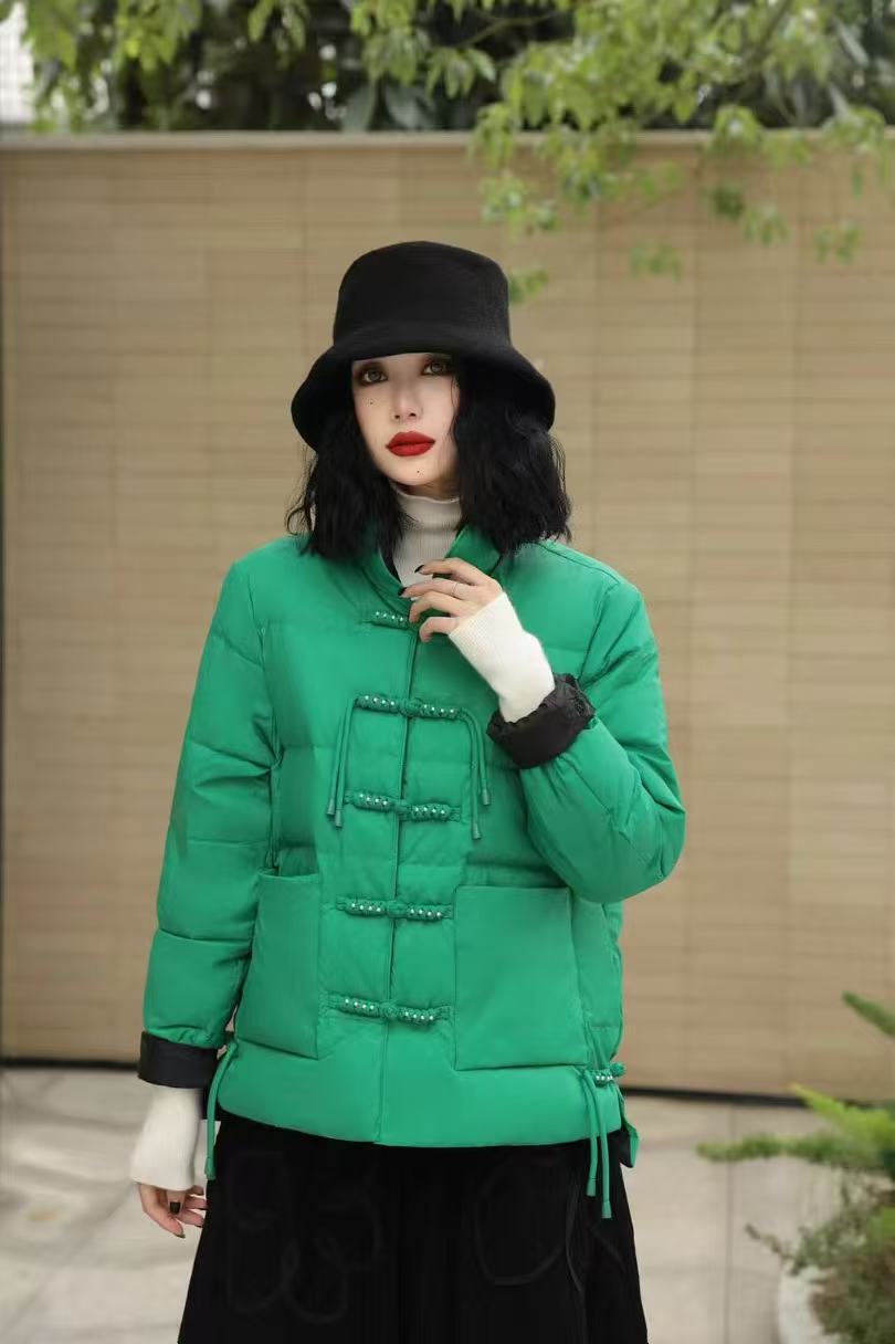 【白鸭绒】冬款新中式国风珍珠盘扣白鸭绒羽绒服