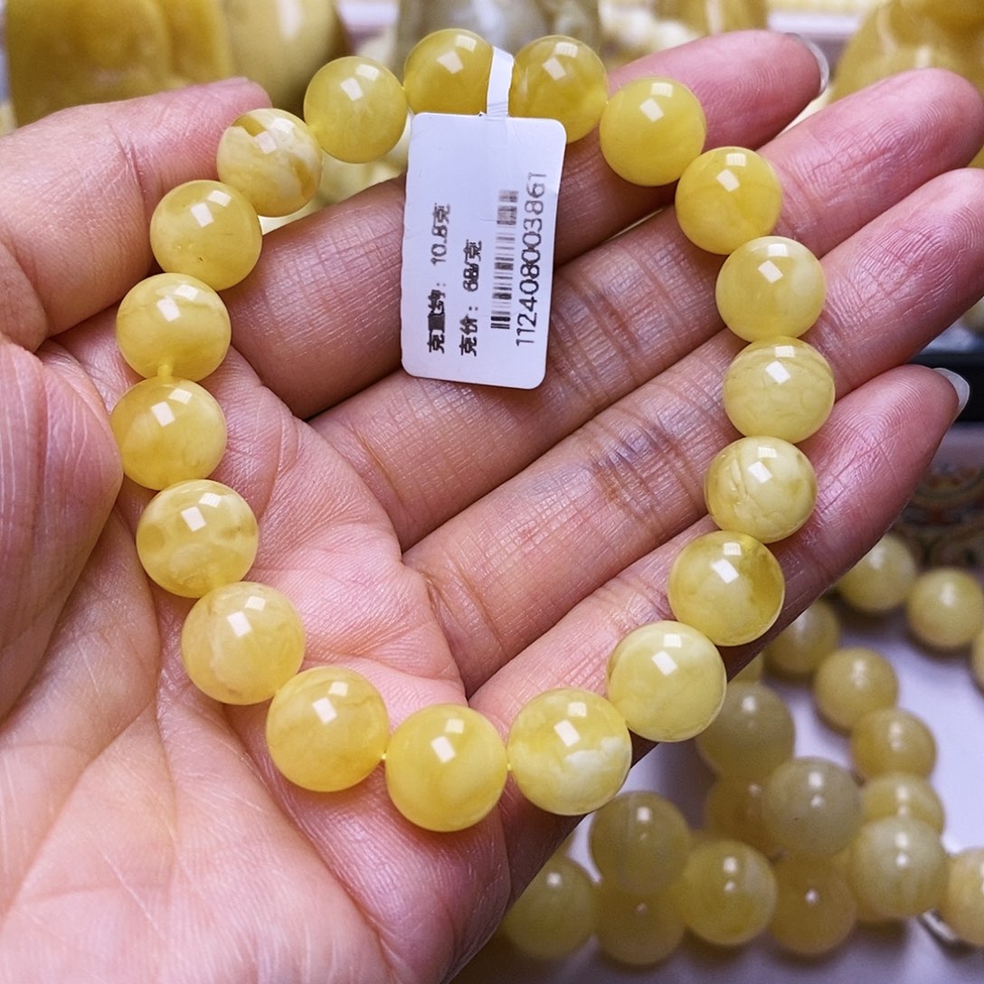 蜜蜡未镶嵌手链10圆珠手串