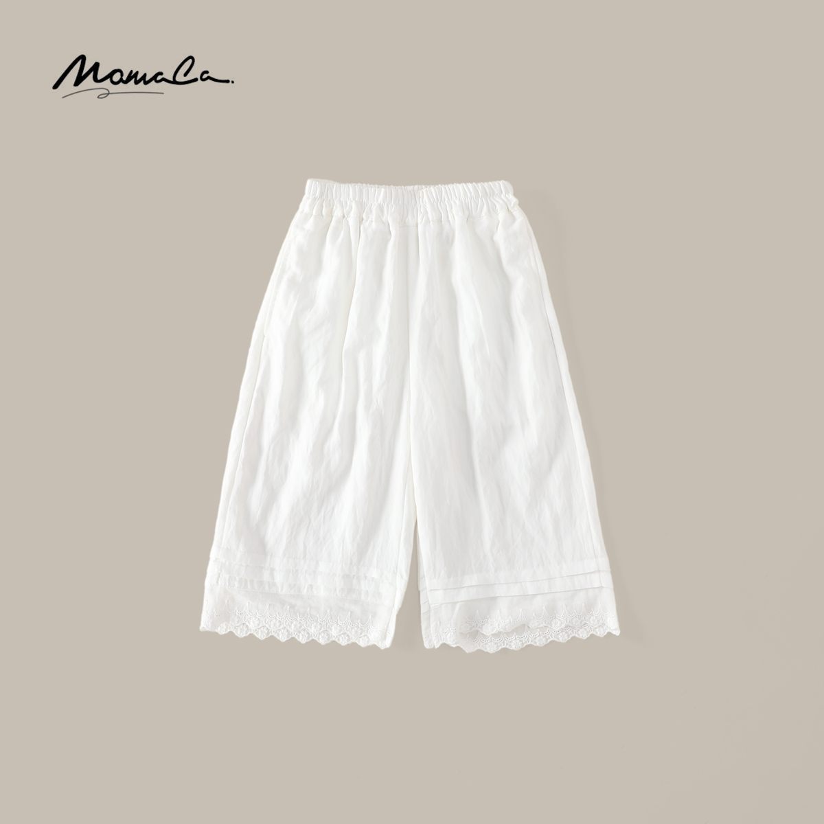 MOMOCO新款夏季薄款女童时尚宽松设计感花边布七分裤77620580047