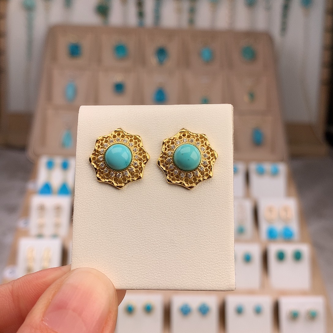 绿松石银S925镶嵌耳饰