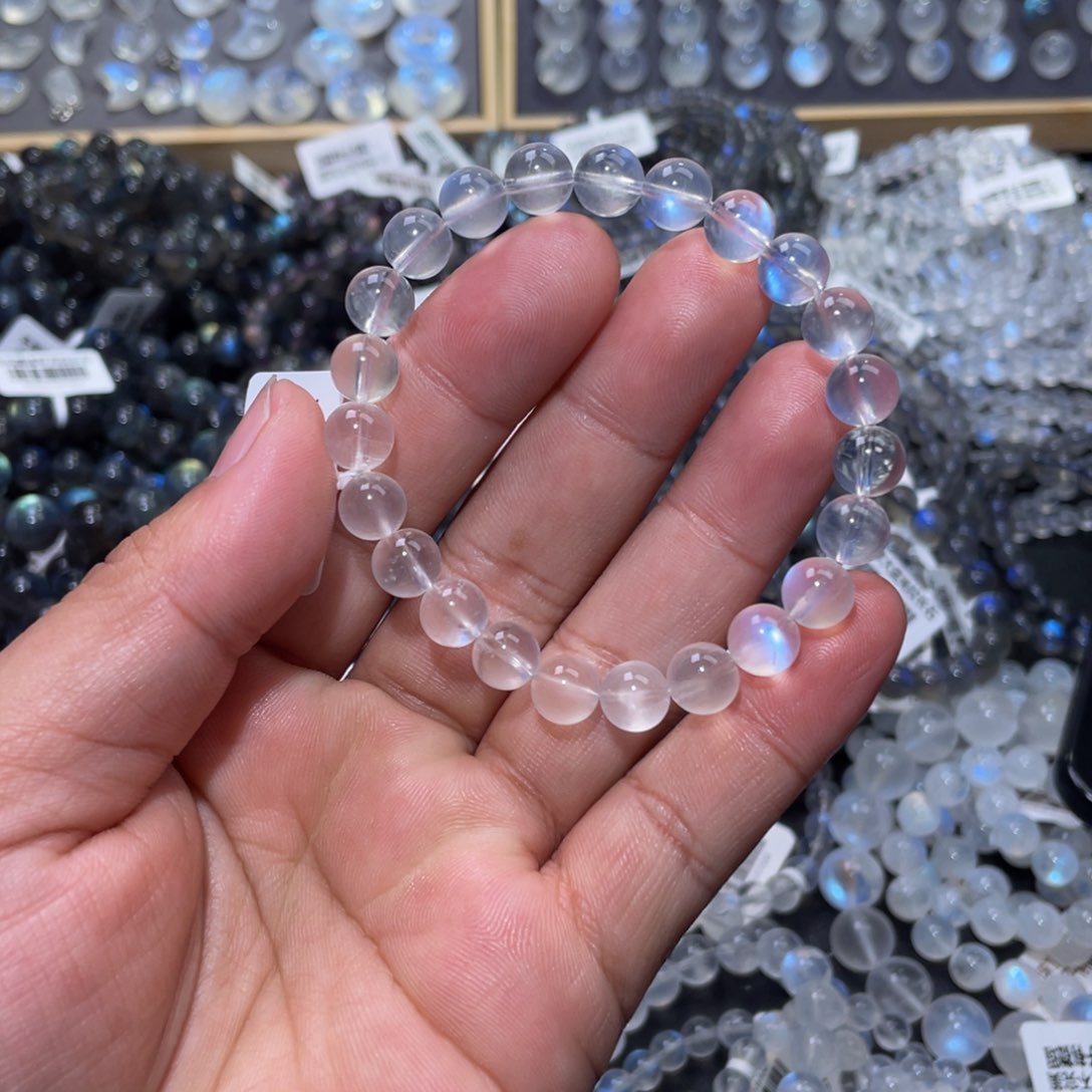 月光石手链未镶嵌从****）透体蓝月光手链8.3m