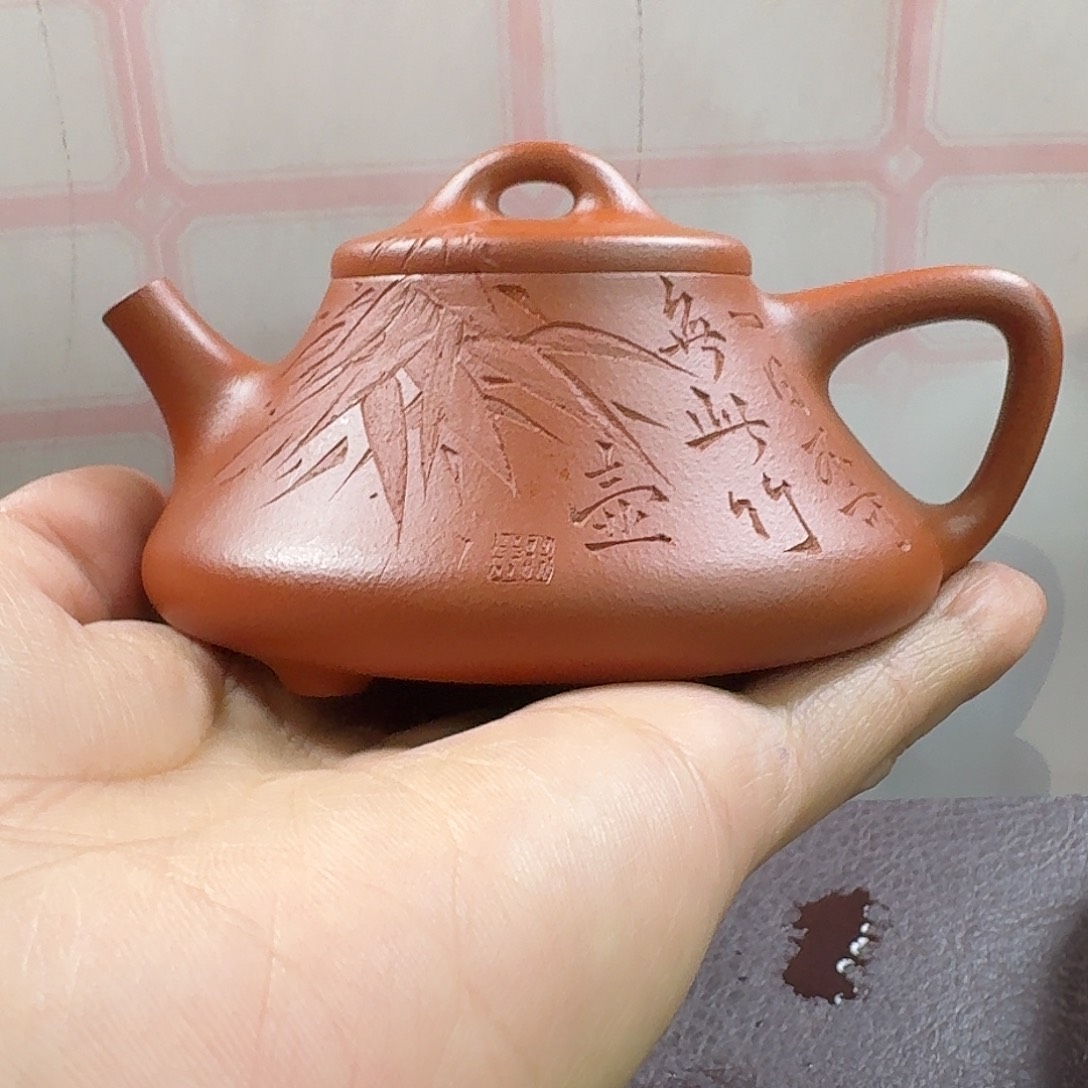 紫砂茶宠竹瓢 朱泥