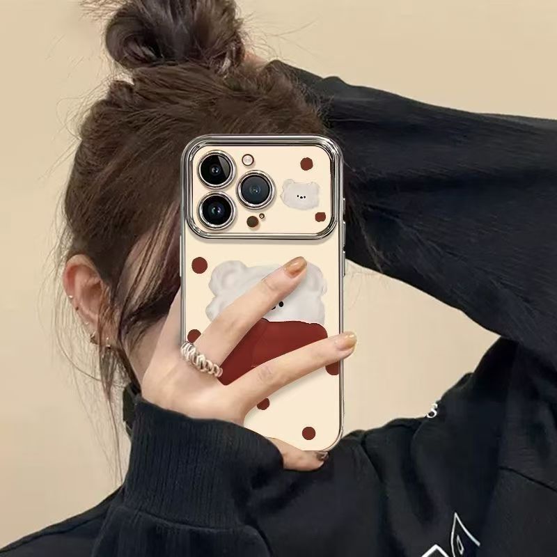 电镀视窗波点小熊可爱风防摔手机壳适用多款机型