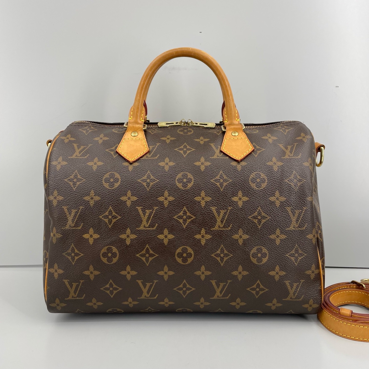 95新 LouisVuitton/路易威登 优选/Speedy30老花斜挎包/30x22x17