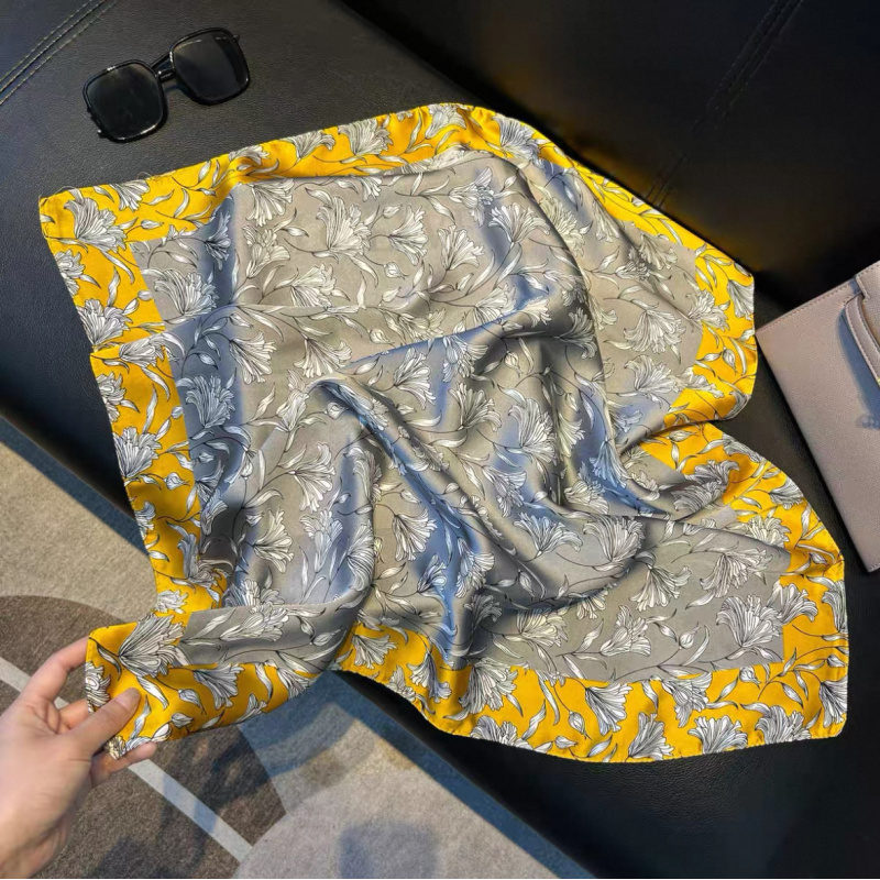 （花枝黄）1062高档丝巾围巾女士披肩新款素雅百搭防晒优雅气质