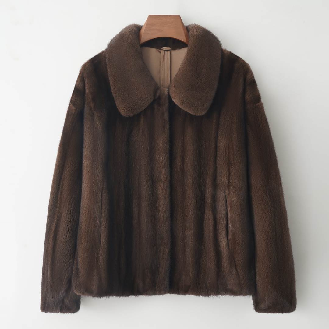 《括号》小翻领机开分刀水貂短款