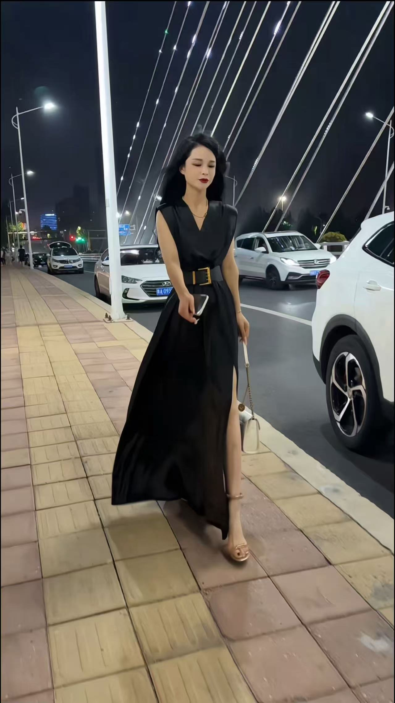 XIAOJING定制款腰带显瘦气质女神收腰长款连衣裙