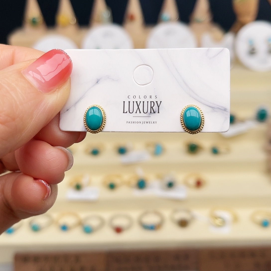 绿松石耳饰18K金镶嵌