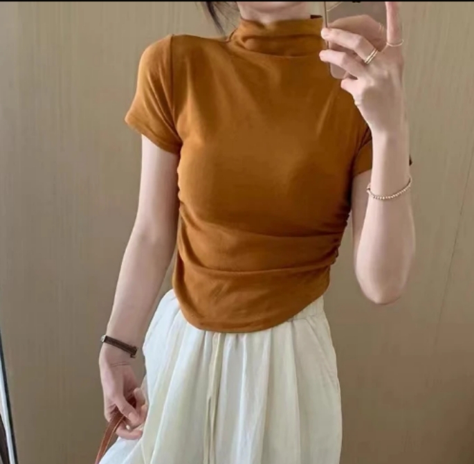 （（柚子专属）ZJ早秋款半高领两侧抽绳时尚短袖T恤108