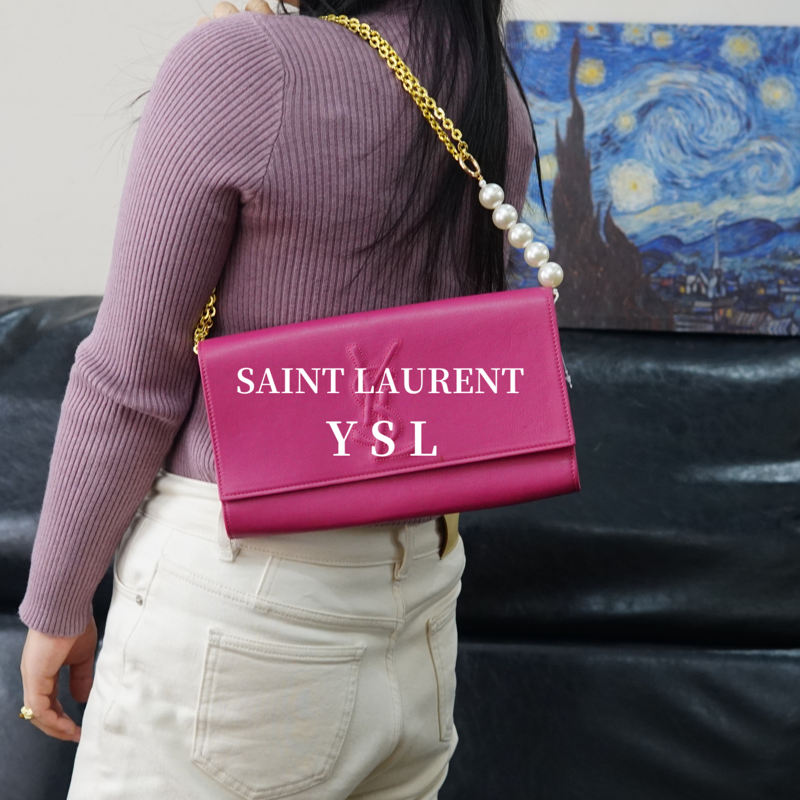 95新 YSL/圣罗兰 粉色Y扣单肩链条包/HD12726012/6012