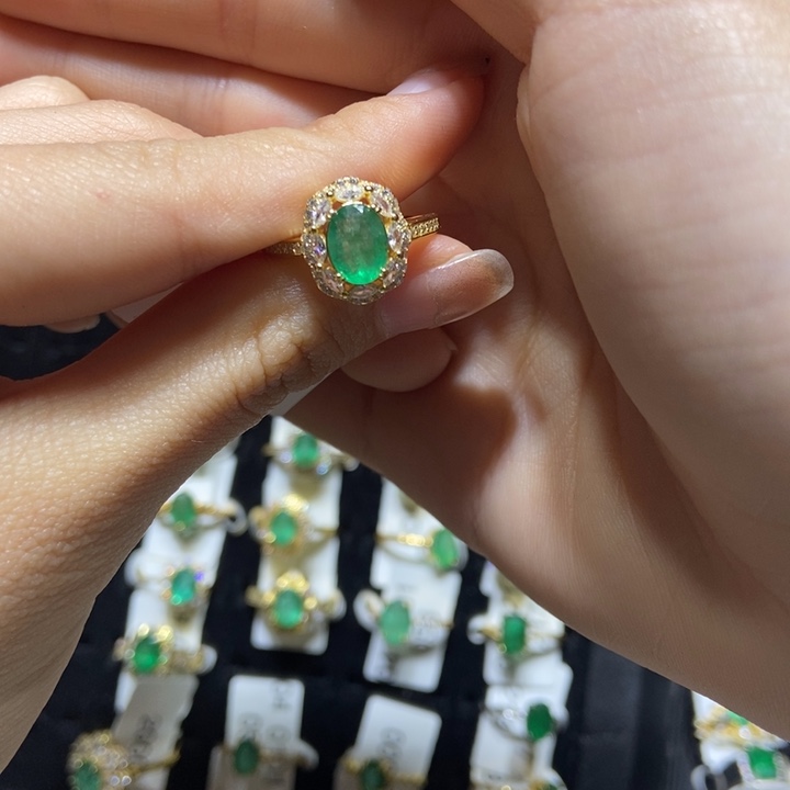 祖母绿戒指银S925镶嵌