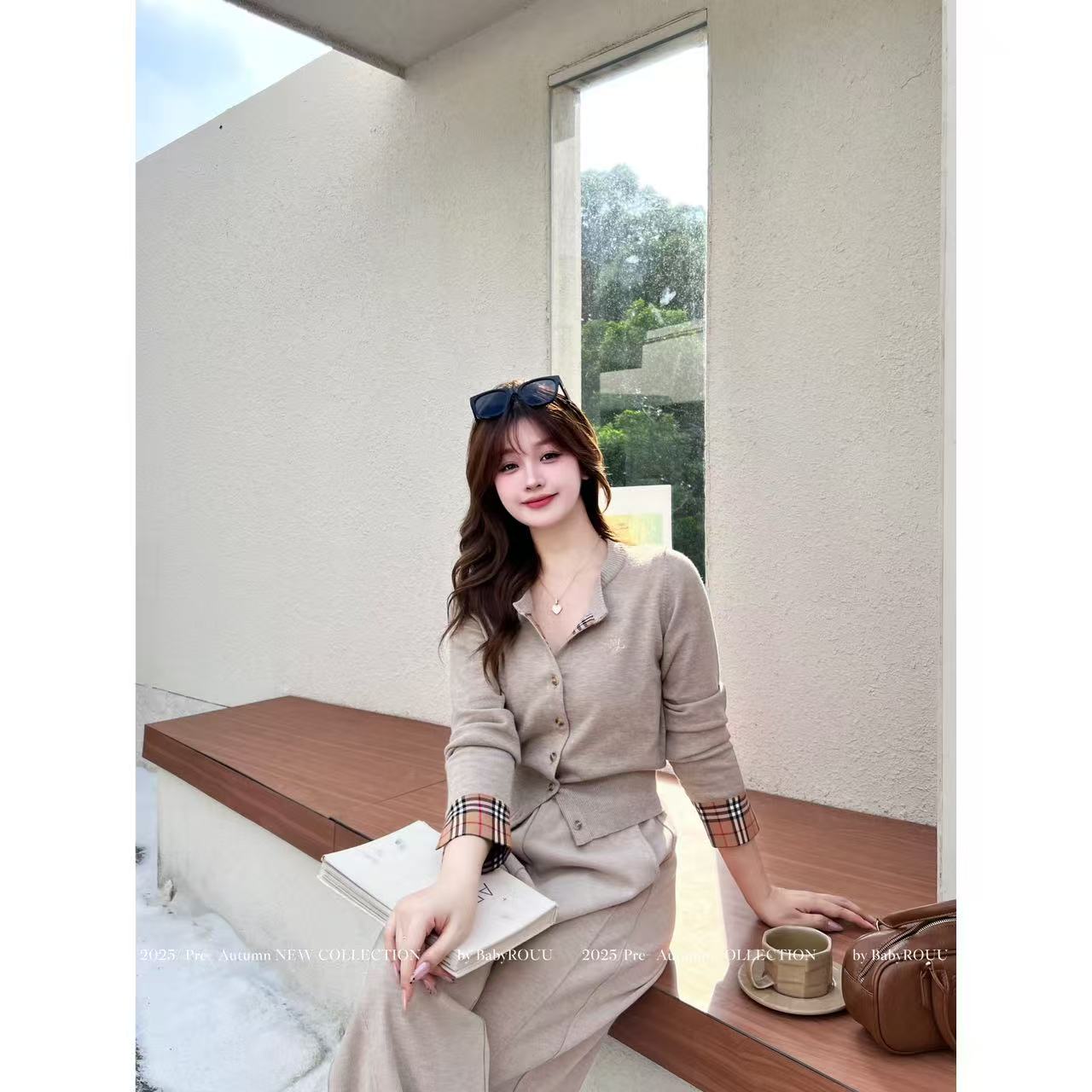 【香调菱格】温与柔秋季针织显瘦格纹收腰气质老钱风长袖裤子套装