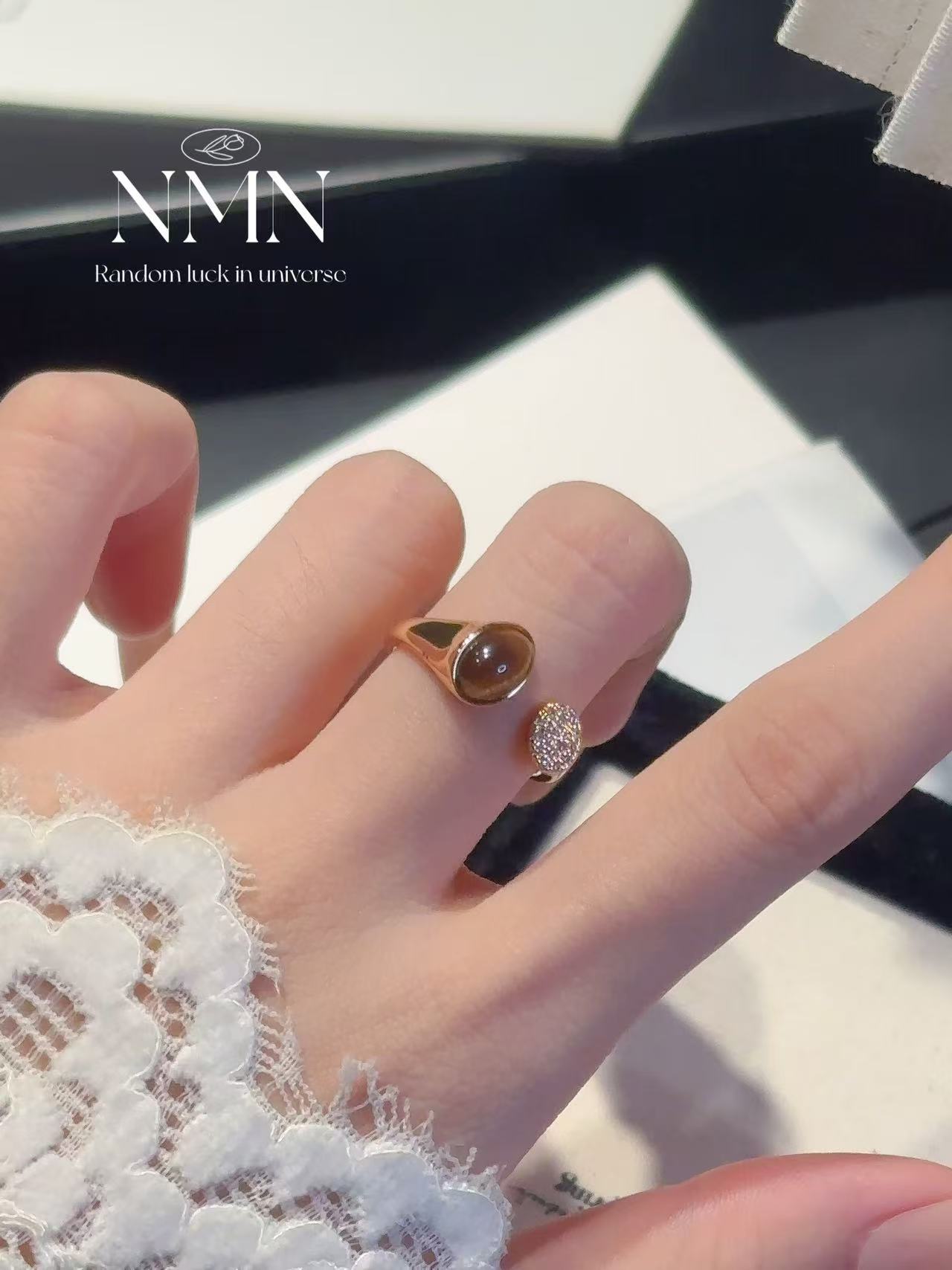 钛钢戒指 【NMN高定】美拉德日韩指环可调节时尚镶钻金戒轻奢JZA030