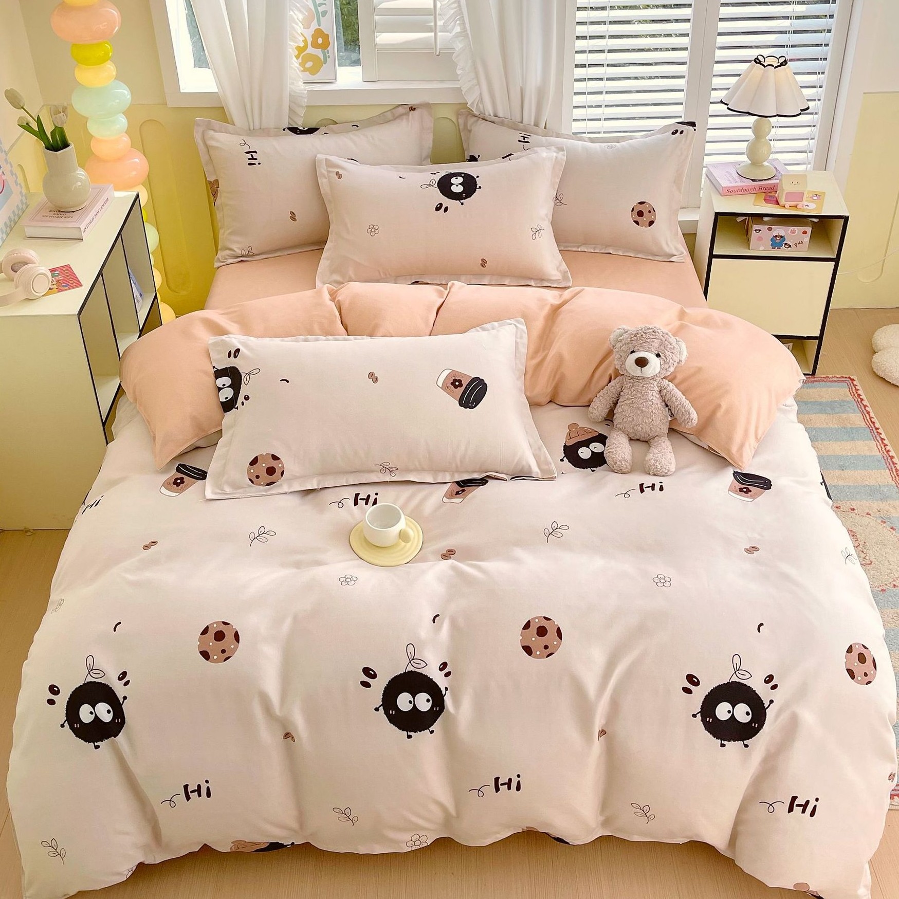2025年新款卡通套件四件套太阳花床单可爱印花被罩宿舍四季通用