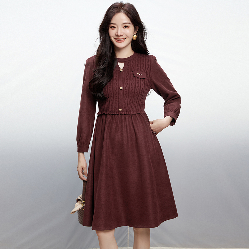 A336素雅通勤中长裙松紧腰裙子连衣裙女2025秋53FV0A0001