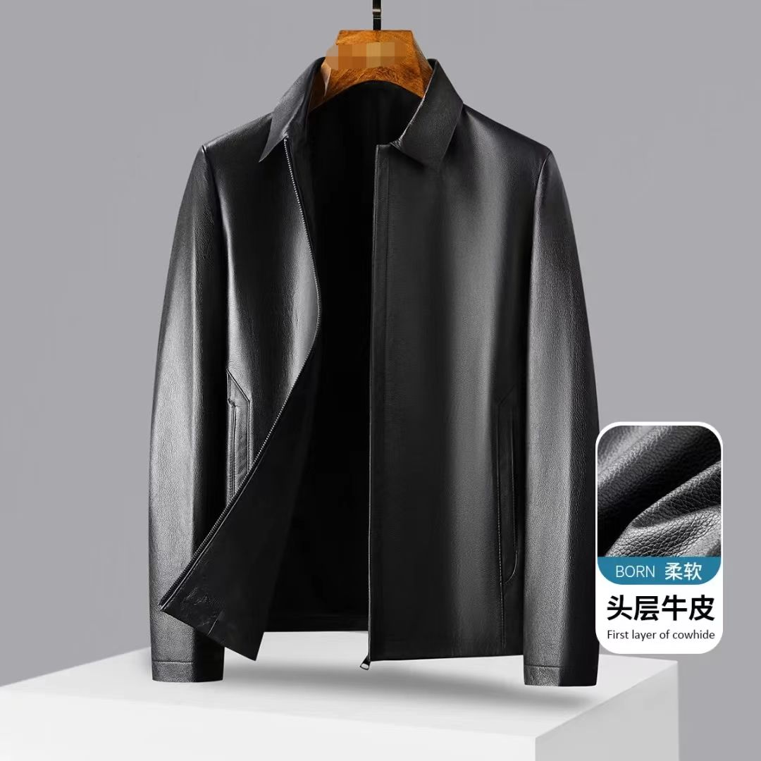 【头层小牛皮】春秋季耐磨休闲男生真皮皮衣简约外套男商务夹克