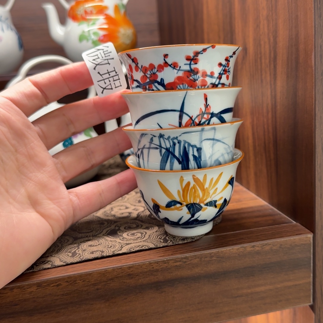 釉下手绘茶具微瑕