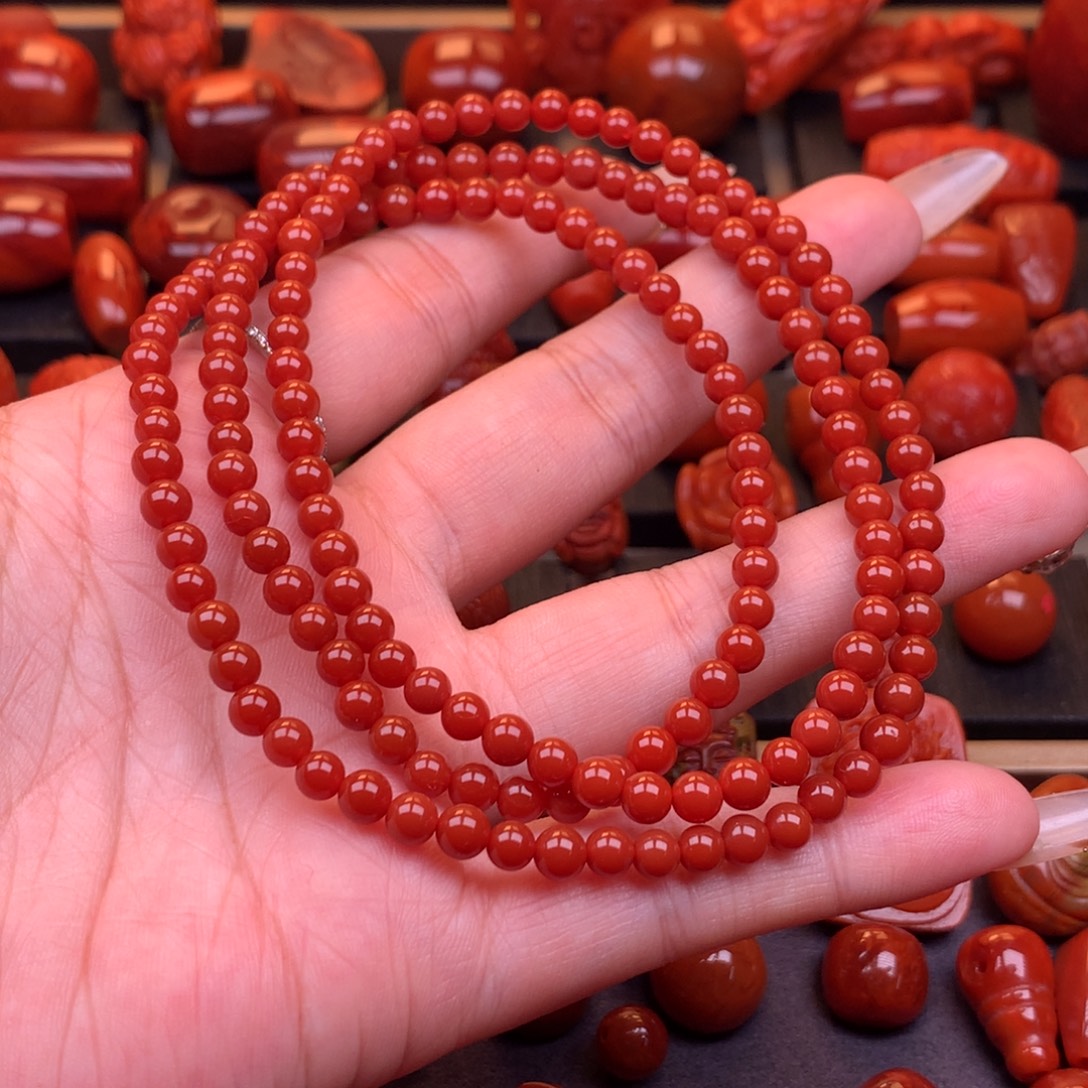 南红玛瑙未镶嵌川料原矿高品佛珠4.9mm