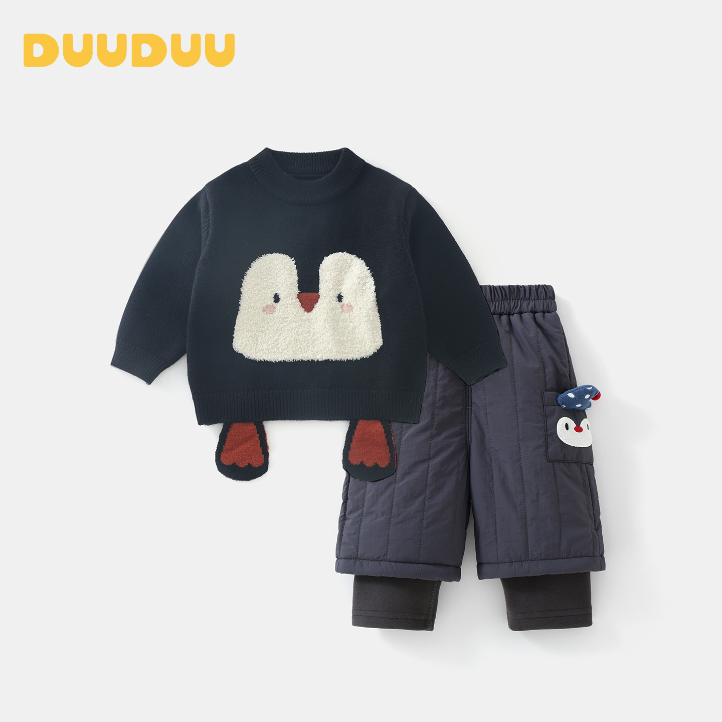 DUUDUU宝宝套装冬季可爱毛衣夹棉裤子秋冬衣服保暖两件套男童冬装