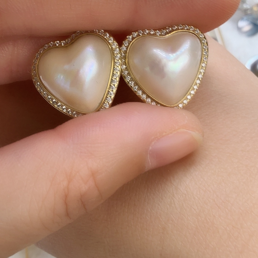 耳饰银S925镶嵌拼合珍珠（马贝珠）