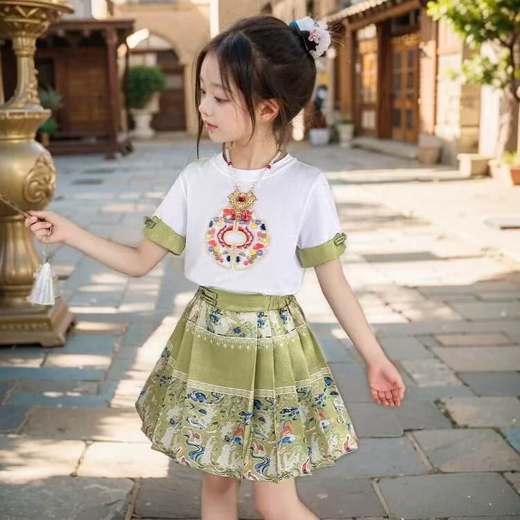 女童2025夏季新款国风短袖(微染色介意勿拍)B2838