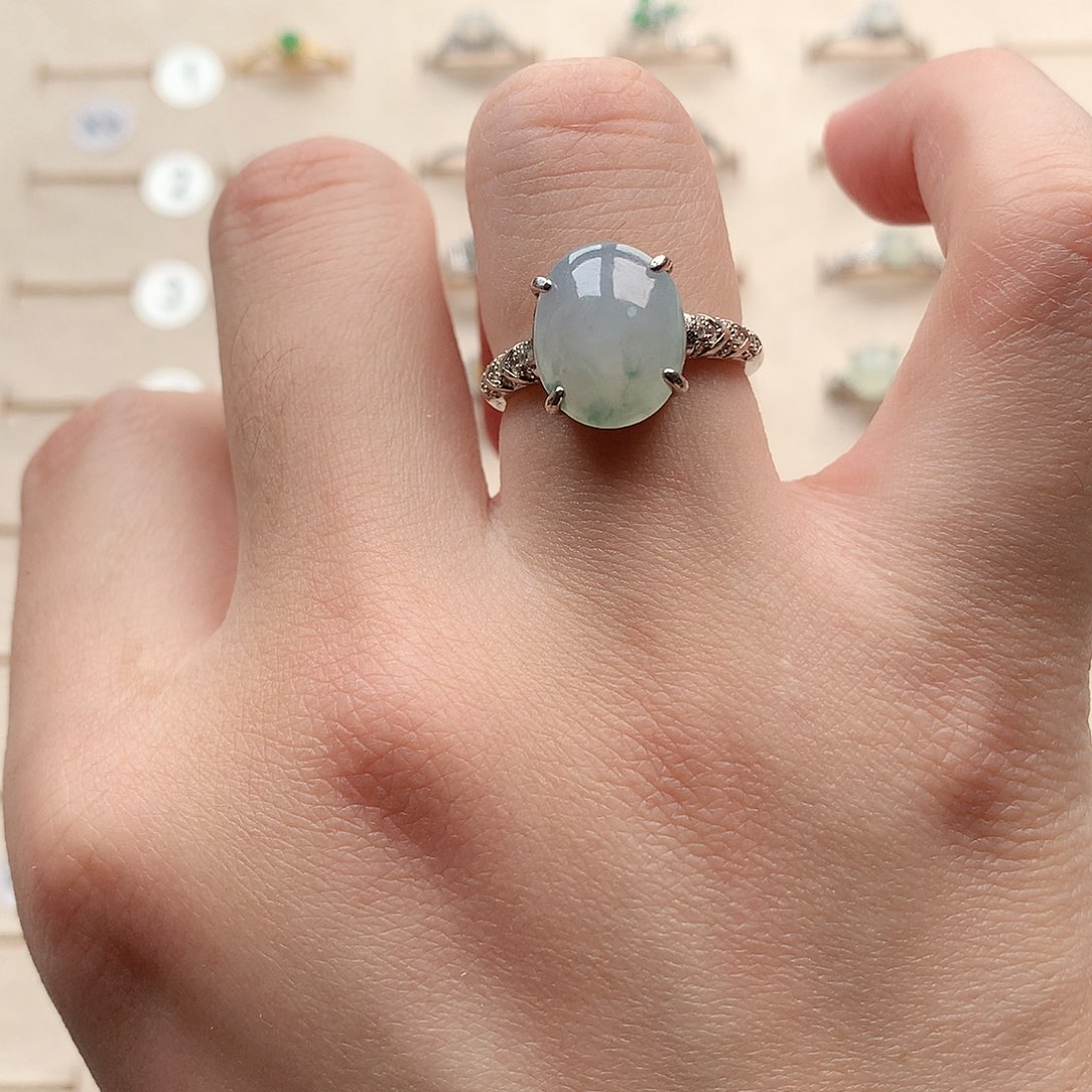 翡翠戒指银S925镶嵌0206