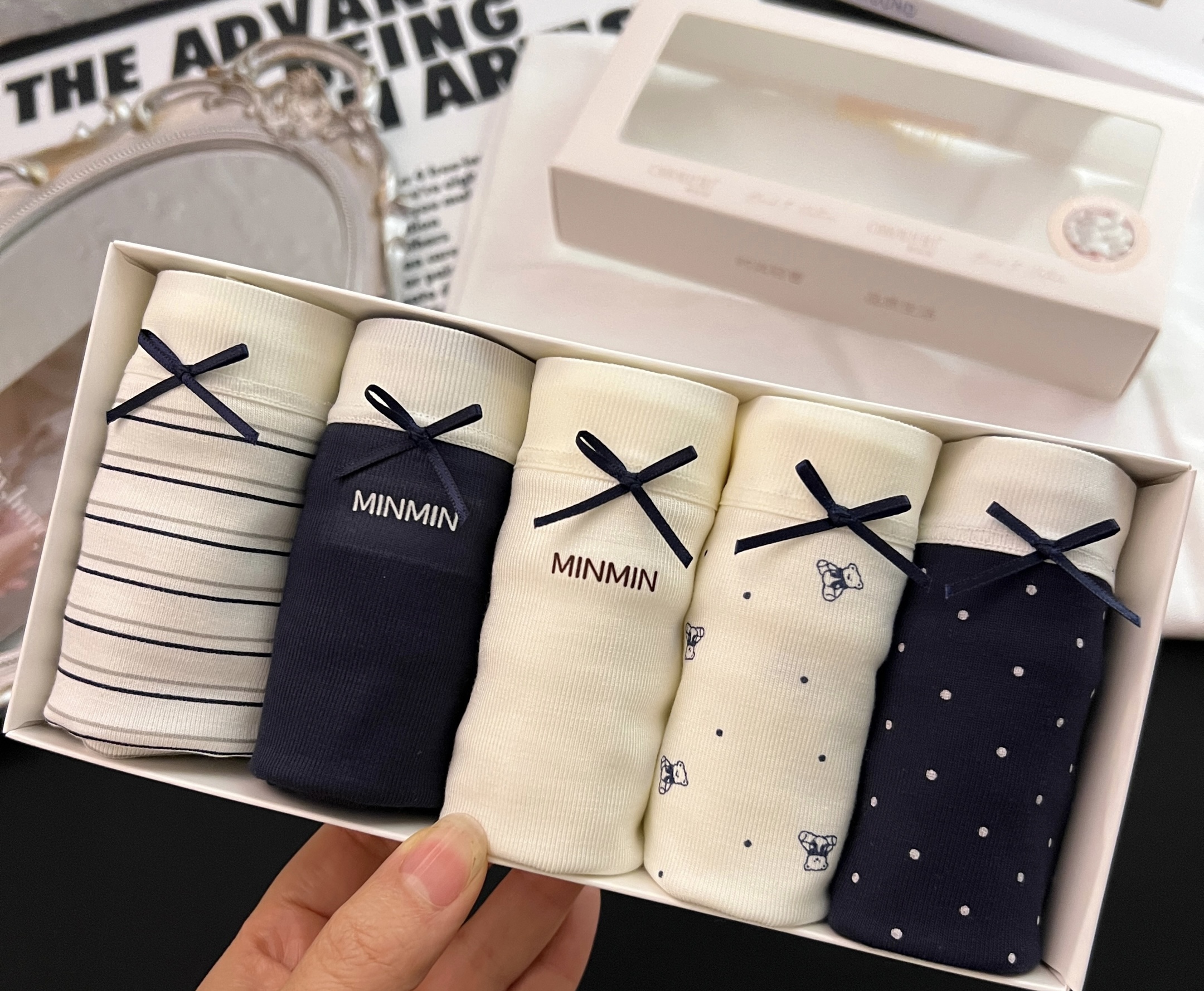 【5条装】80446#女士底裆抗菌女三角内裤日系透气内裤条纹中腰无痕