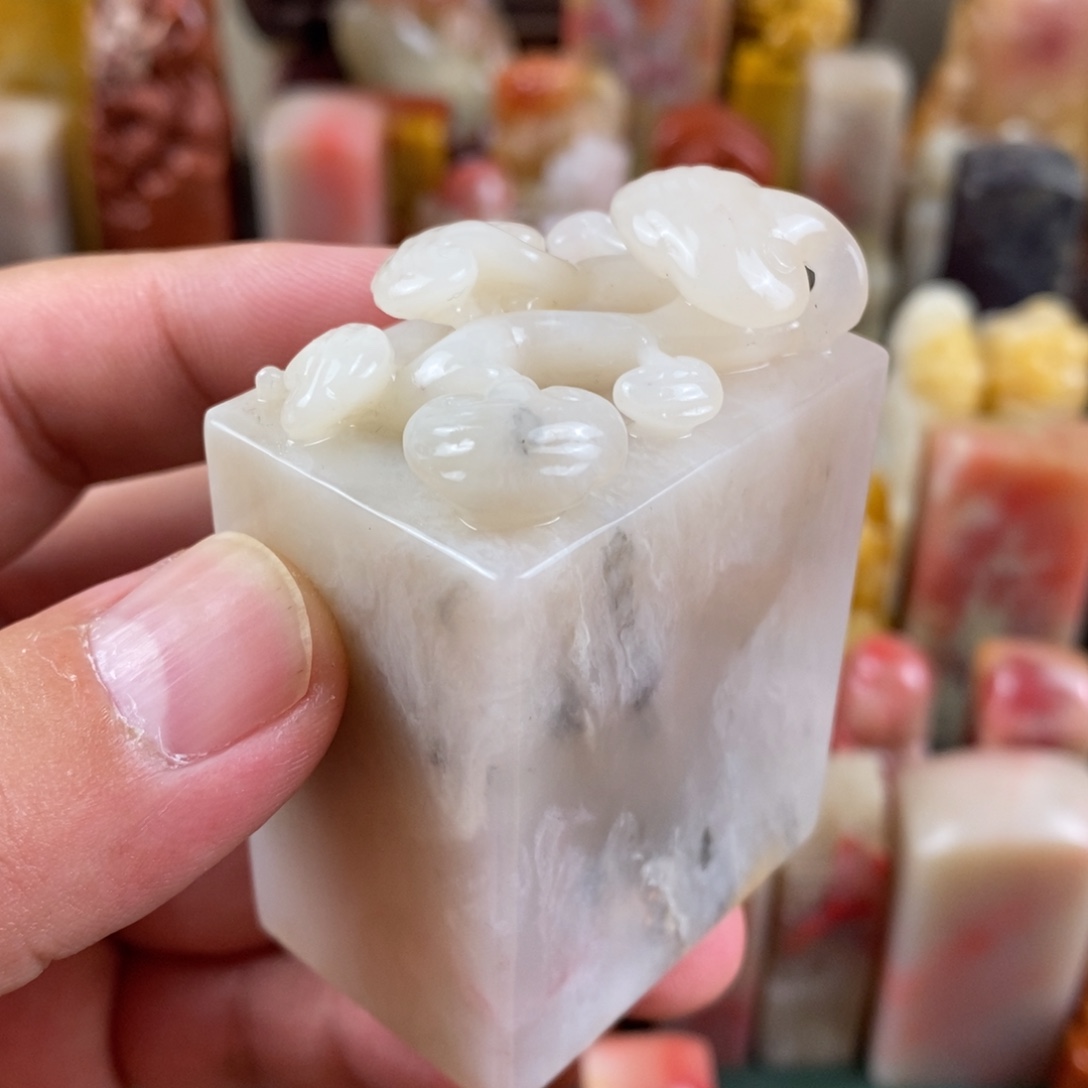 巴林石印石巴林石手工雕如意钮章