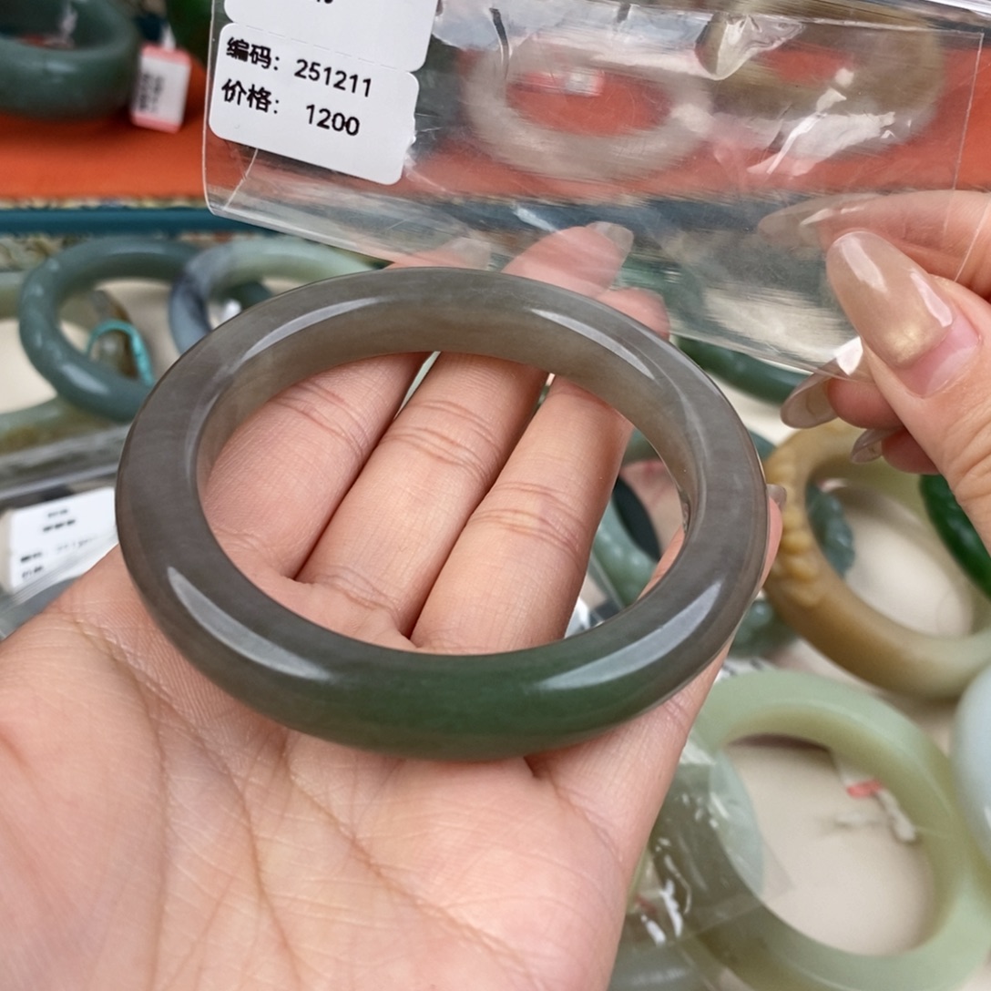 和田玉未镶嵌手镯紫翠手镯57.3#251211