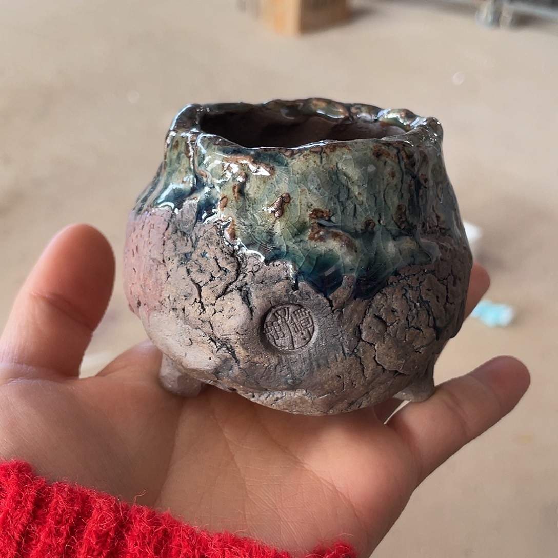 王***三坛子姐花盆小白孤品 瓷泥内口4.5