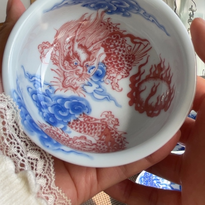青花釉下红炉式杯杯微瑕