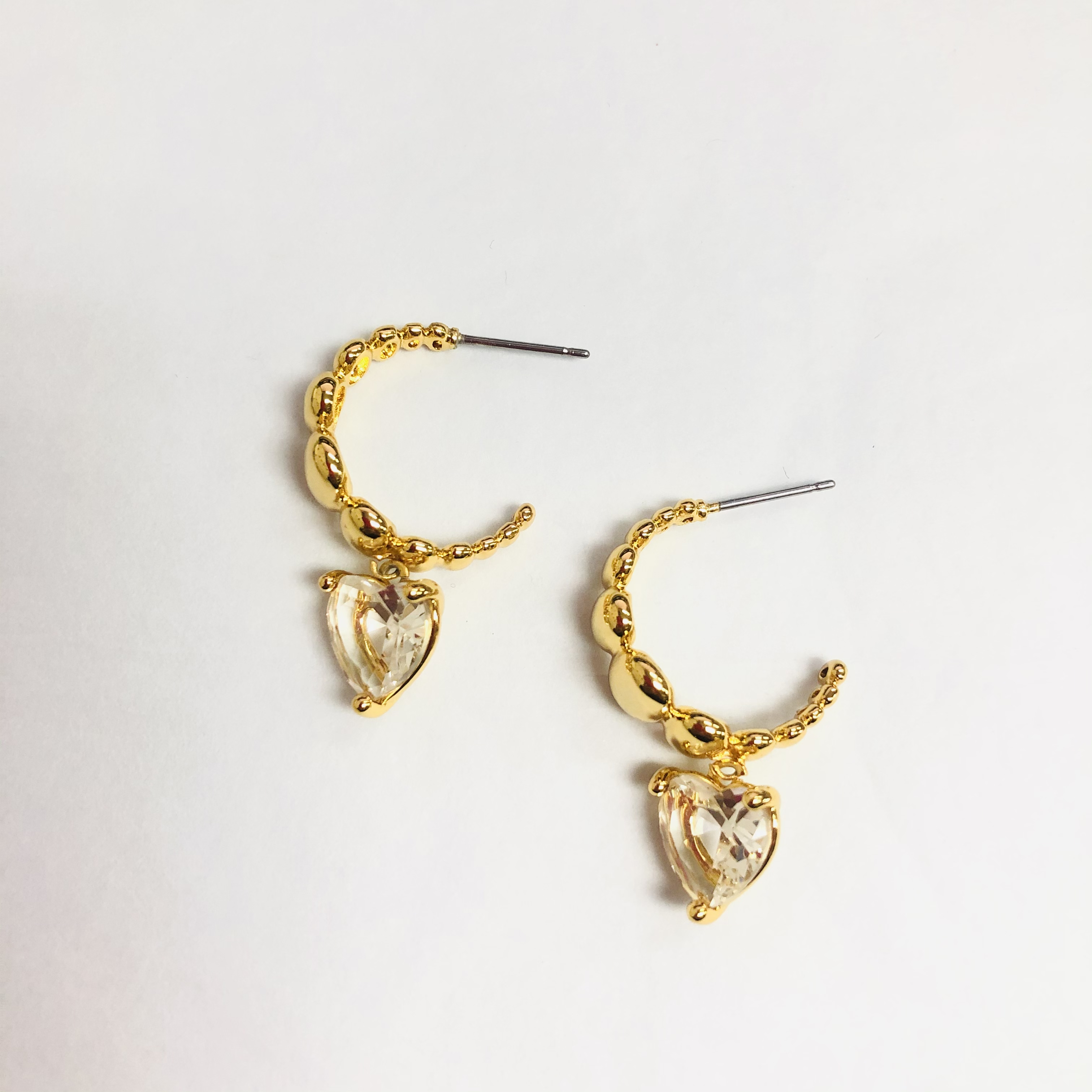 合金合成锆石耳饰 桃心C字耳环