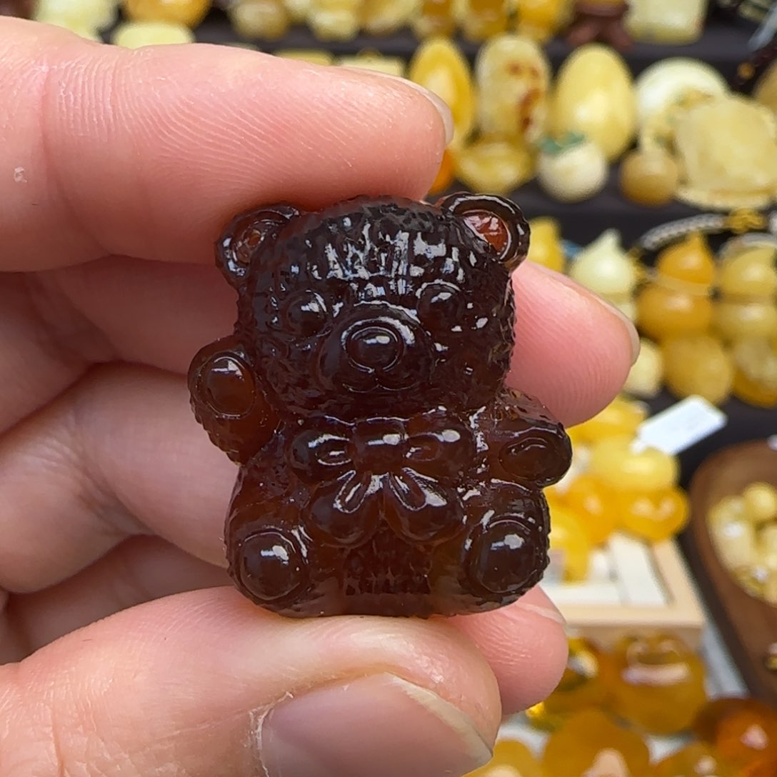 琥珀（棕珀）套链未镶嵌不退换天然棕珀毛毛熊