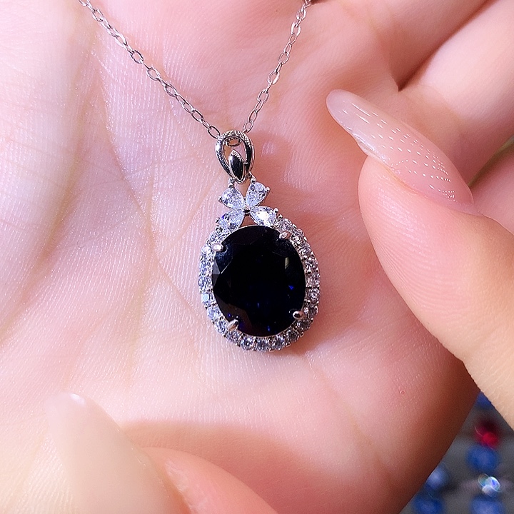 蓝宝石吊坠(赠链)银S925镶嵌