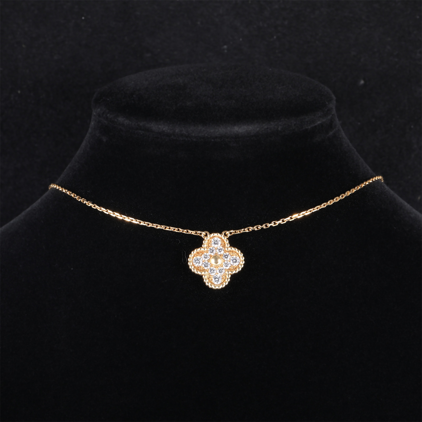 99新 梵克雅宝 小花佳珊P205438223 中号单花项链 满钻 