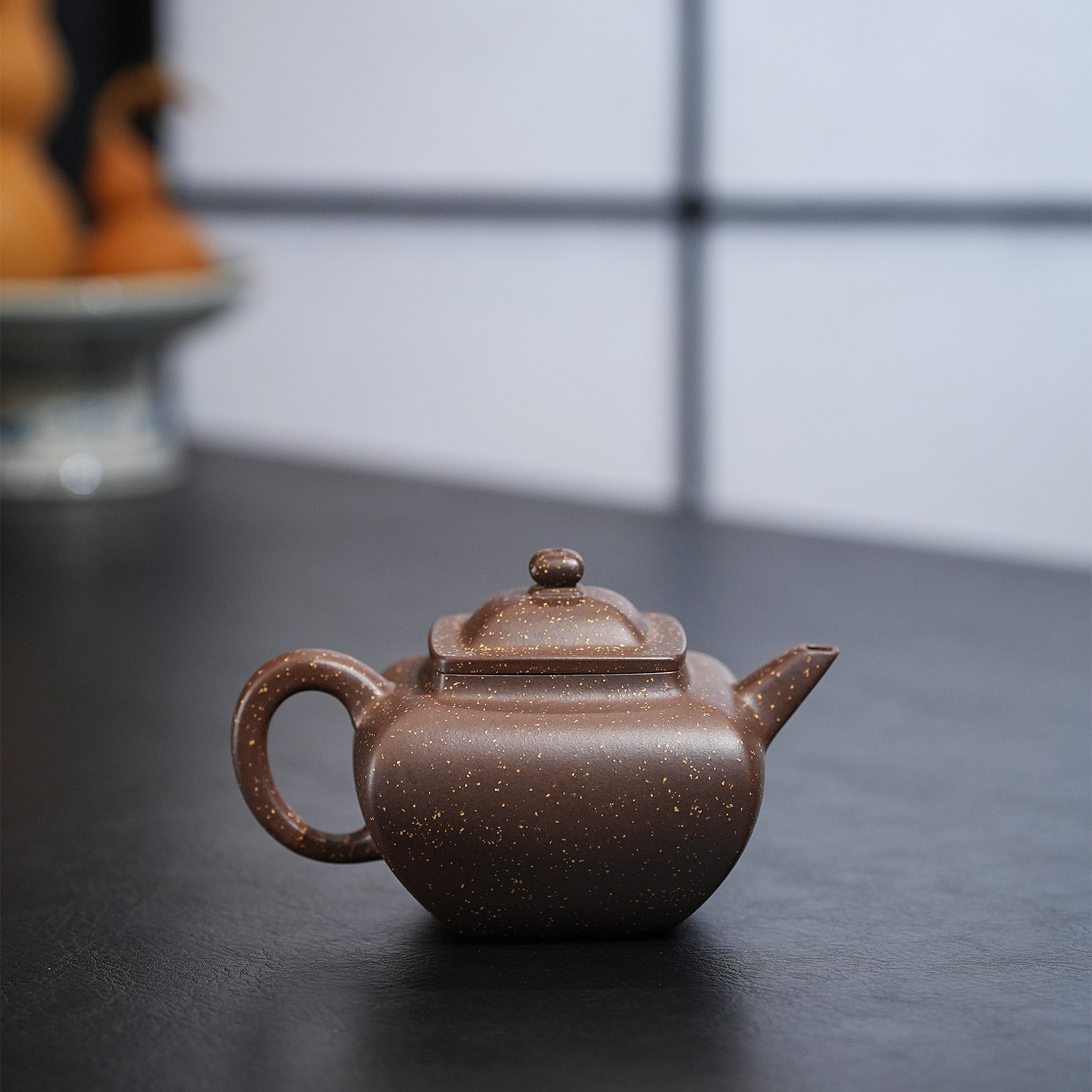 顶蜀四方笠帽紫泥全手工铺砂220毫升紫砂壶泥壶茶具纯手工泡茶壶