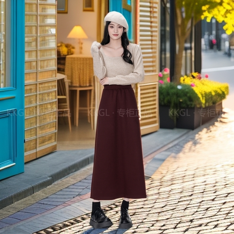 【升级款】冬款加厚A字半身长裙显瘦高腰气质时尚中长款裙子K7351