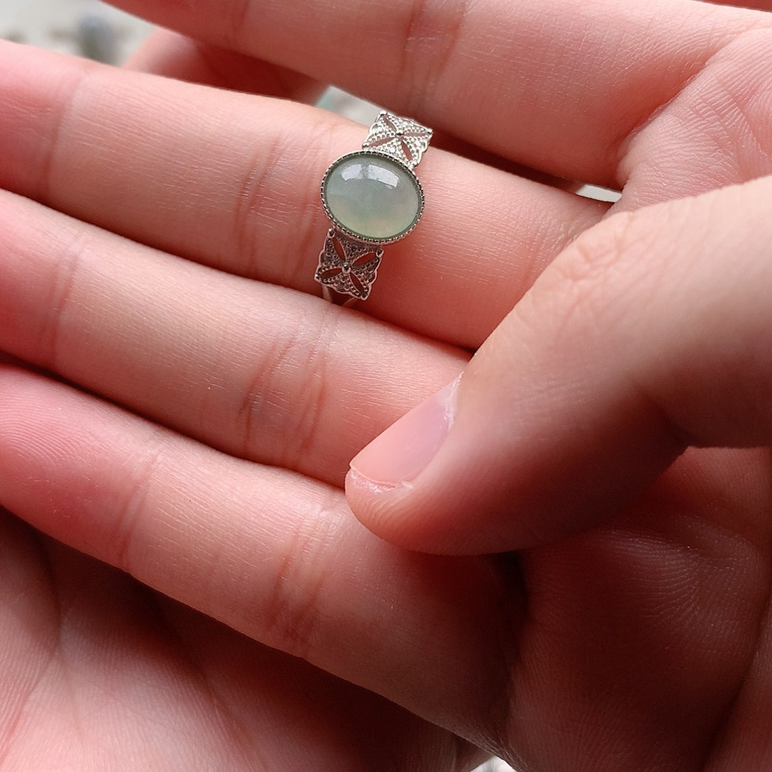 翡翠戒指银S925镶嵌0110