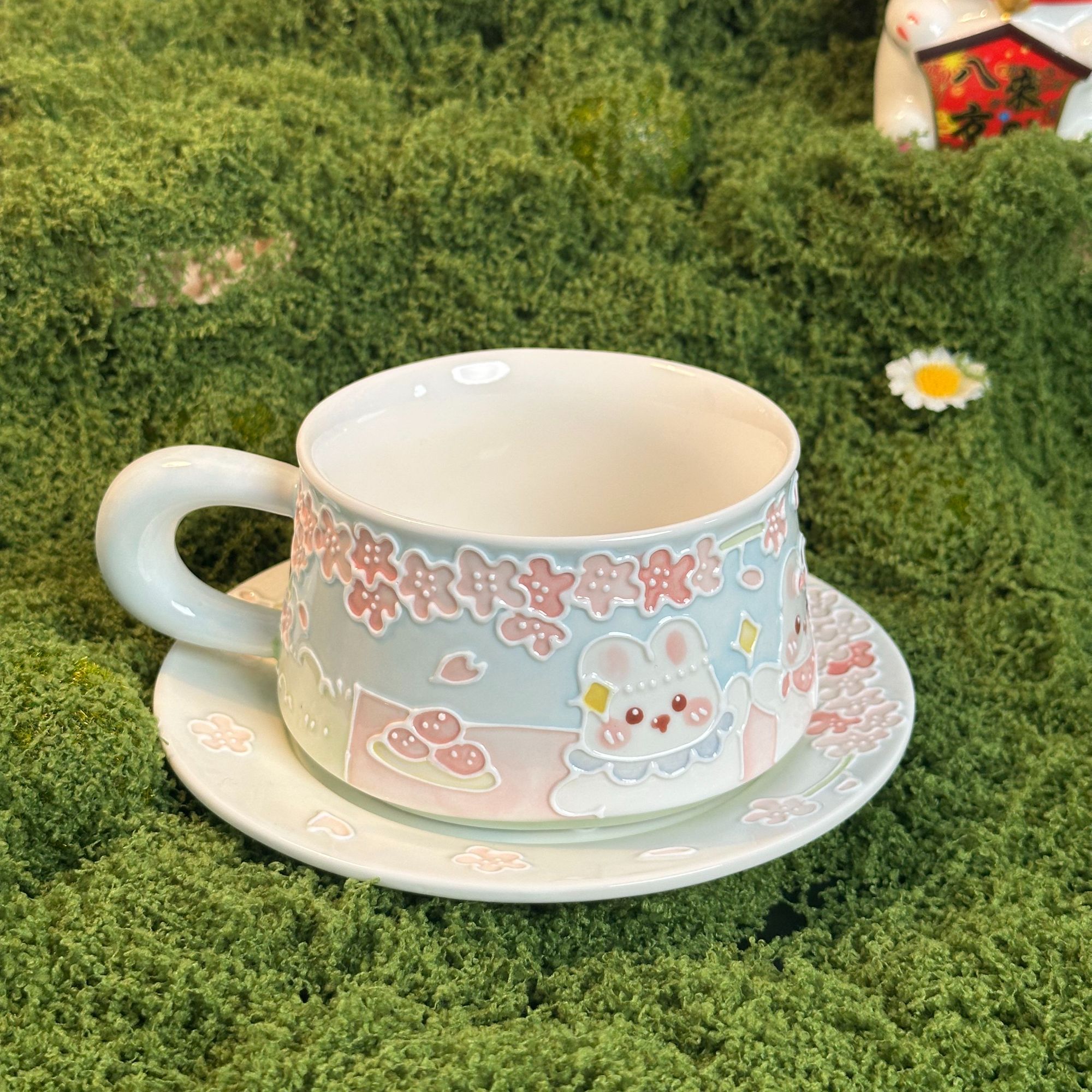 卡通动物系列立体釉咖啡杯碟套200ml