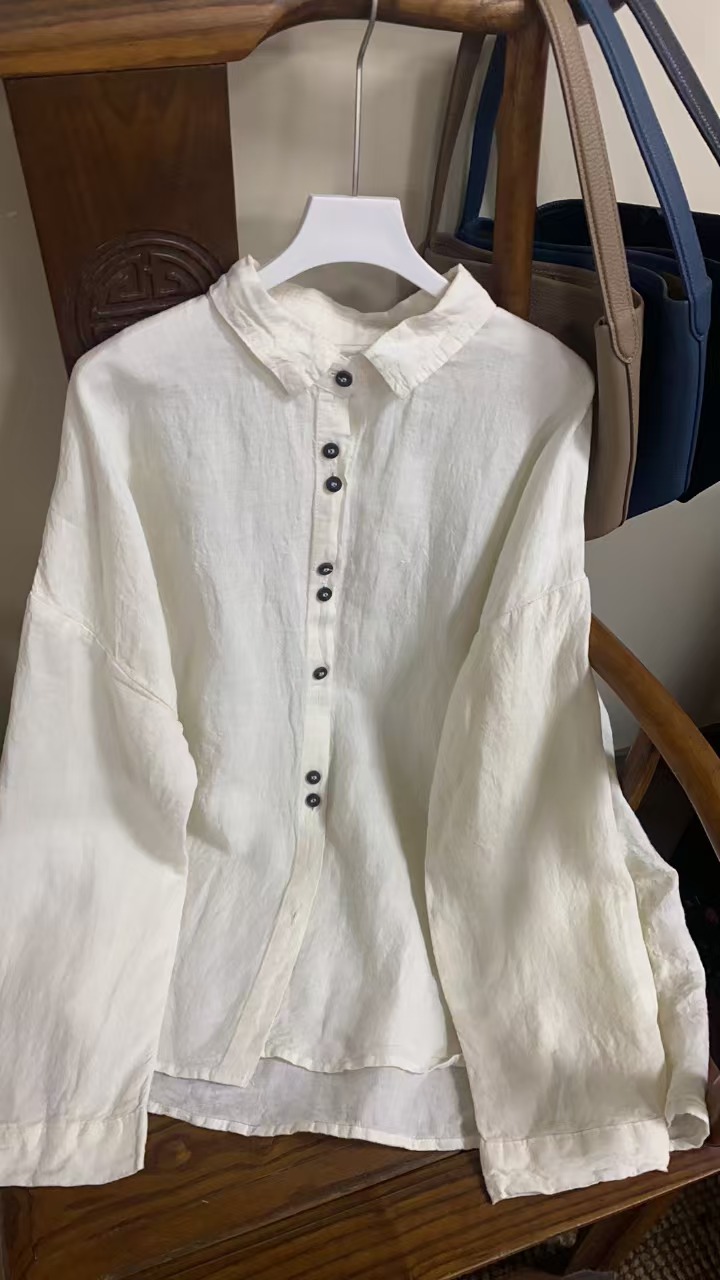 【云目悠悠】春秋纯汉麻女士时尚休闲设计百搭翻领衬衫-20241321