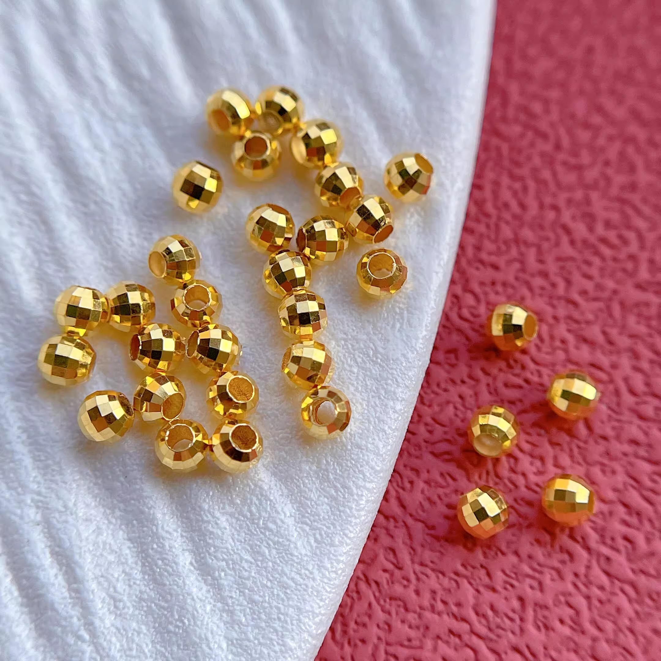 【1颗】18K金镭射金珠DIY金珠配件蹦迪珠约2.5mm