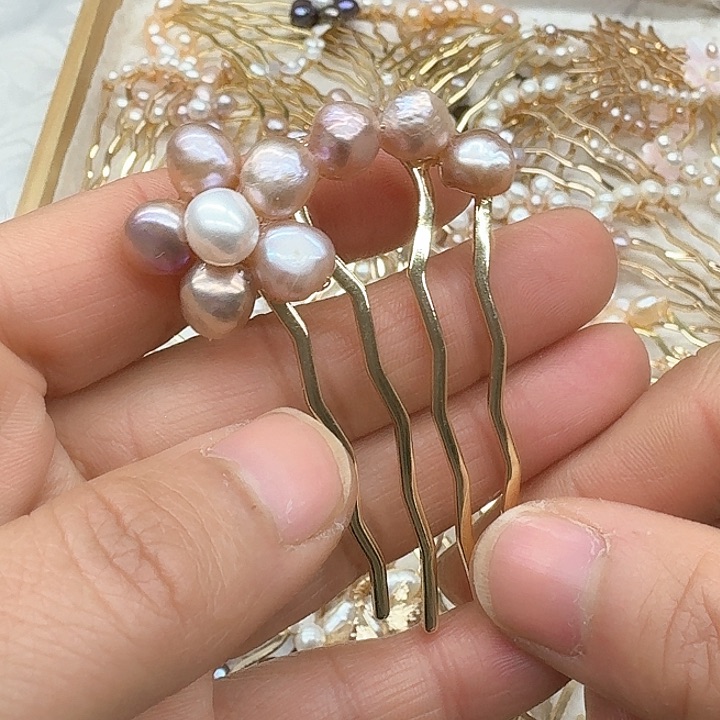 淡水珍珠发饰银S925镶嵌
