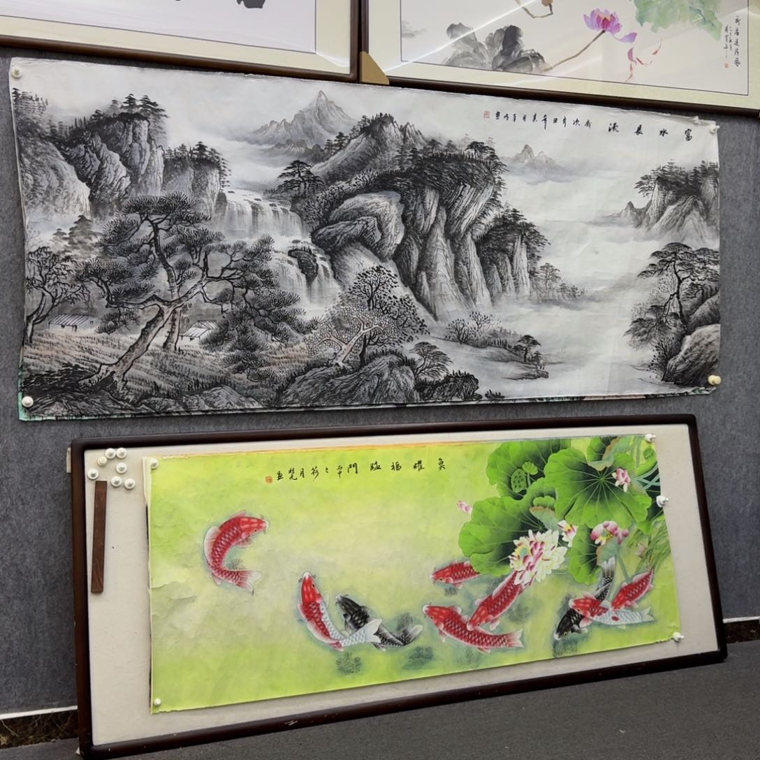 国画八尺水墨富水长流意境山水画芯一幅