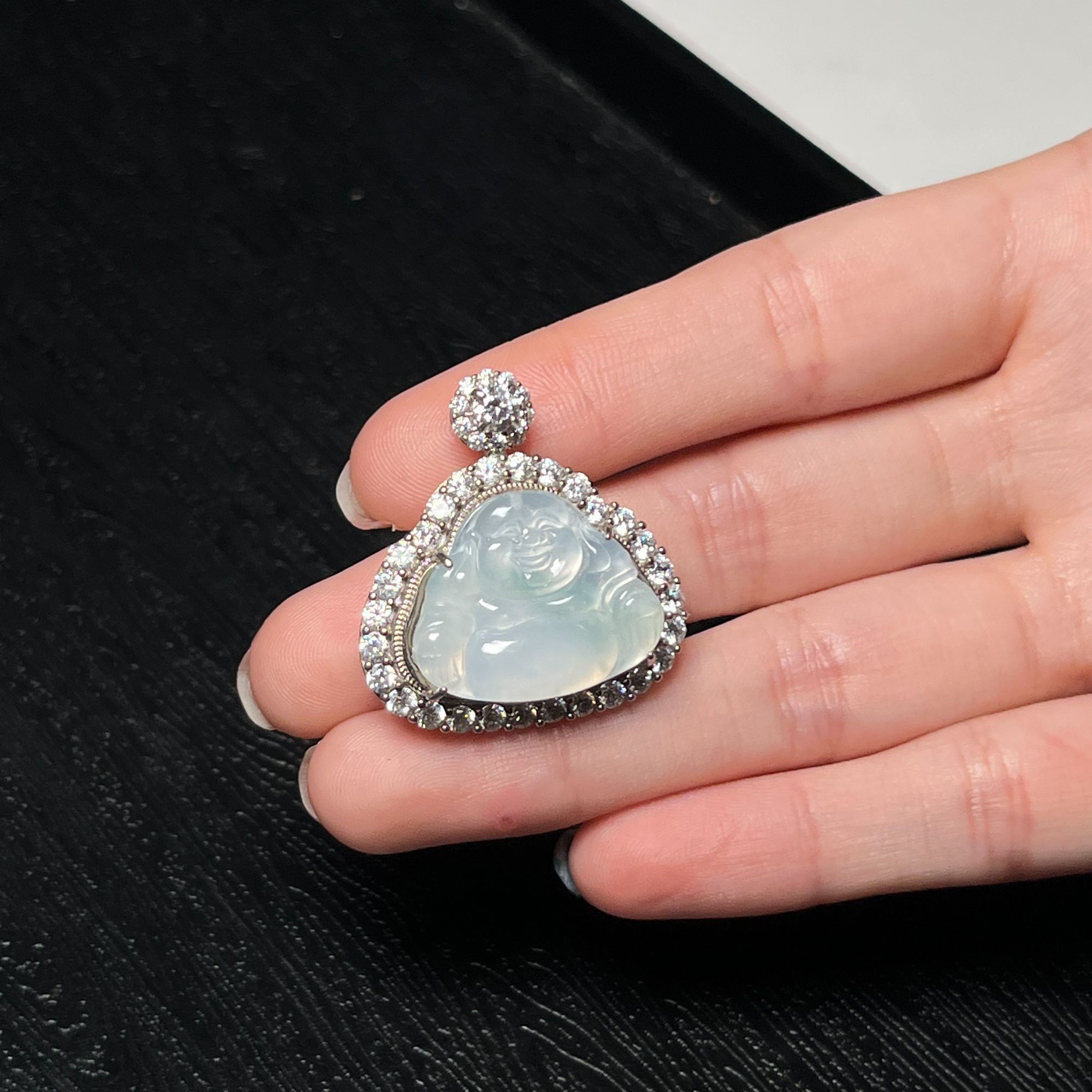 天然缅甸A货翡翠弥勒佛吊坠