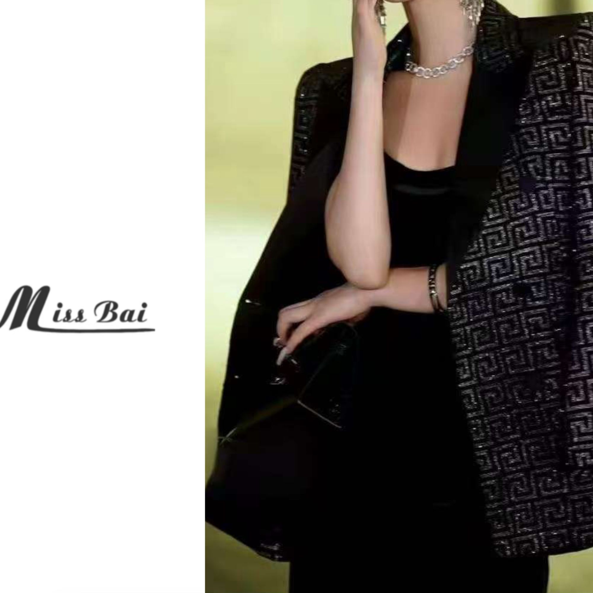 【白姐推荐】西装小香风常规款网红宽松青果领女钉珠194