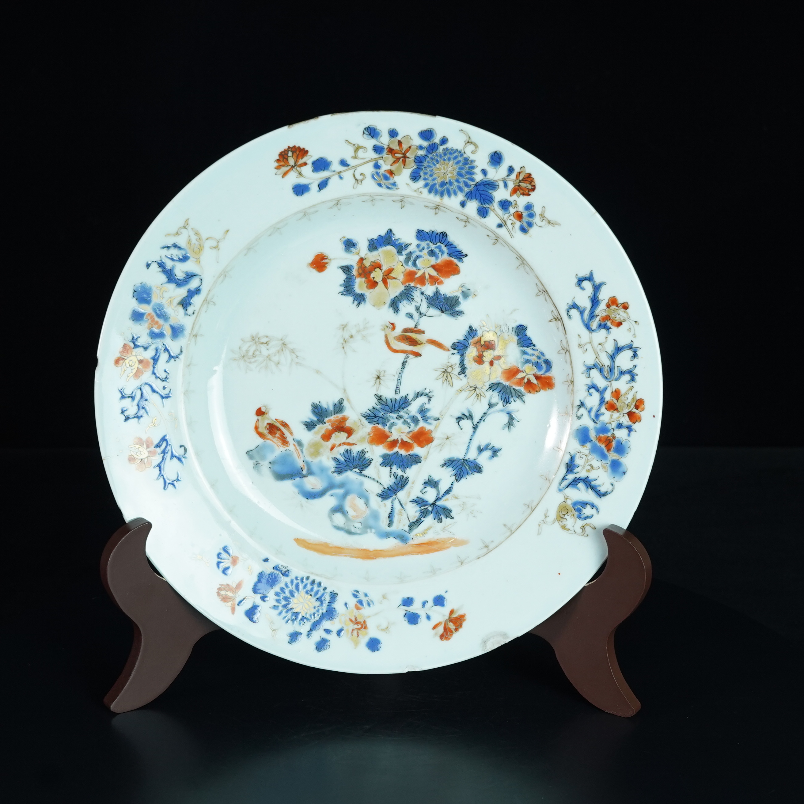 LABC241225009【十竹斋】清雍正料彩锦鸡牡丹赏盘