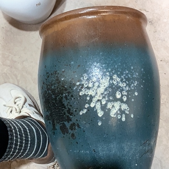 紫砂花盆口25高度36绿泼墨处理