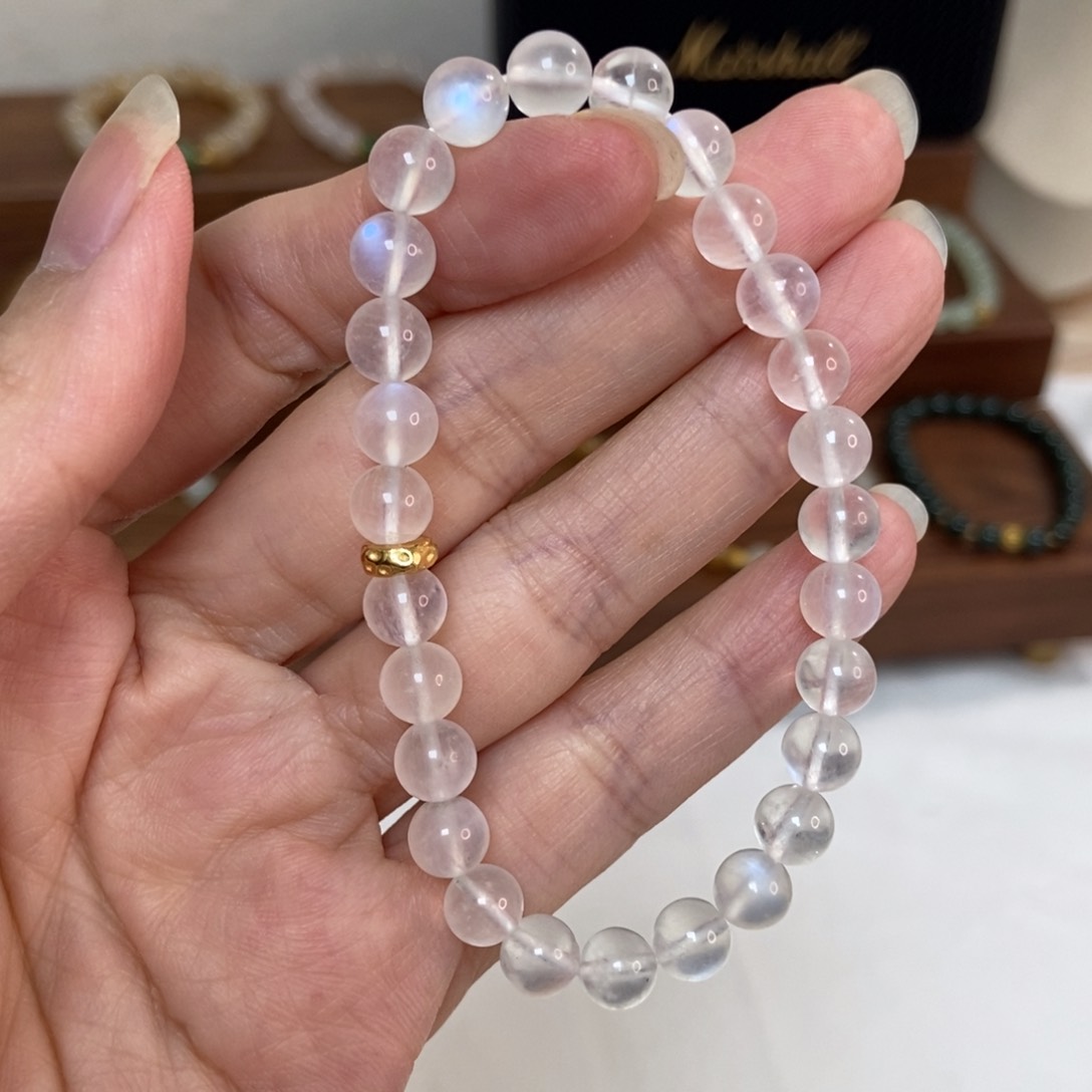 手链银S925镶嵌长石福利6mm白月光